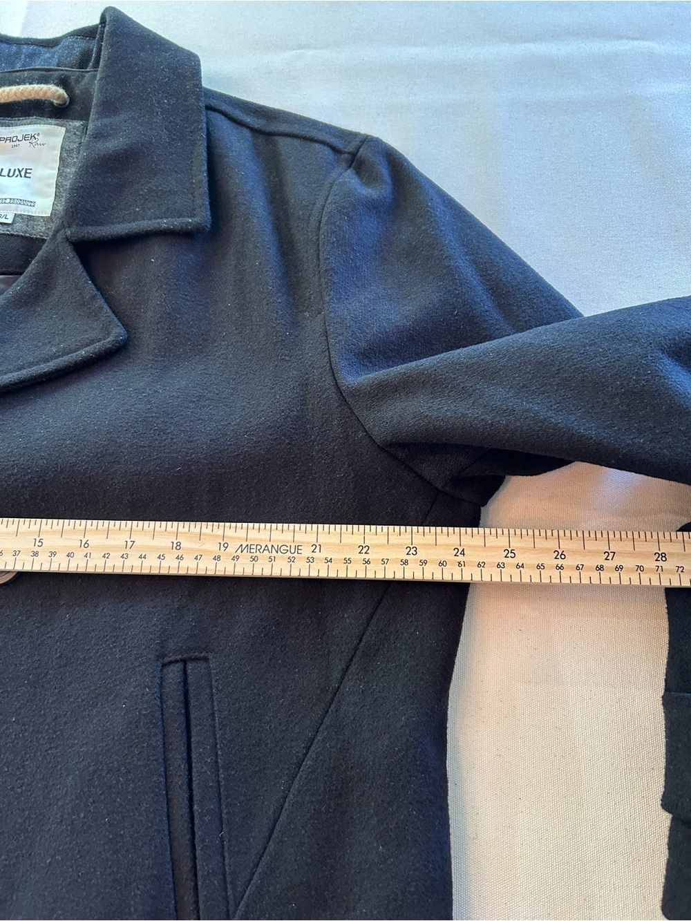 Projek Raw Luxe Men's Black Wool Blend Double Breasted Pea Coat L - Picture 6 of 10